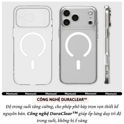 ốp lưng siêu mỏng 0.3mm sạc từ tính bảo vệ camera trong suốt chống ố vàng cho iPhone 17 Pro Max / 17 Air / iP 17 Pro / 17 hiệu Memumi Slim Magnetic Clear - Chống trầy xước, độ trong full HD, sạc không dây nam châm N52 - Hàng nhập khẩu