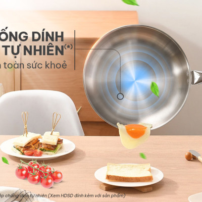 Chảo inox 304 đa lớp cao cấp SUNHOUSE IN20-24-26M6E - 3 lớp nguyên khối - Cán rỗng hạn chế bỏng