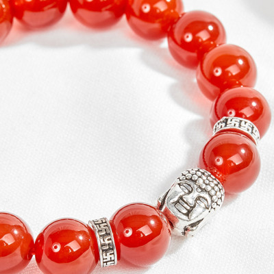 Vòng mã não đỏ đá thiên nhiên phối charm phật bạc Ngọc Quý Gemstones