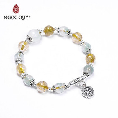 Vòng tay đá thạch anh tóc vàng phối ưu linh 8mm - Ngọc Quý Gemstones