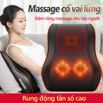 Gối massage cổ vai gáy, Máy massage lưng hồng ngoại trị liệu 16 đầu bi massage cùng chế độ rung