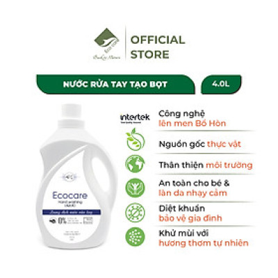 Nước rửa tay hữu cơ diệt khuẩn dạng bọt hương Quế 4L thương hiệu Ecocare