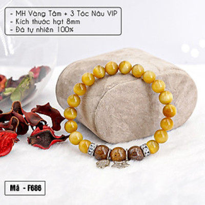 Vòng tay phong thủy Mắt hổ vàng  8mm + 3 Tóc nâu VIP