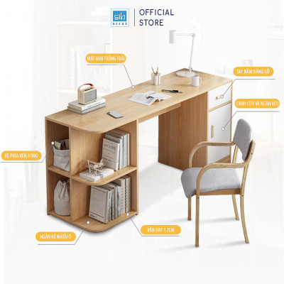 Bàn Học Tập, Làm Việc Nhiều Ngăn Đa Năng Màu Trắng Phối Vân Gỗ Sồi Thương Hiệu SIB Decor BLV74