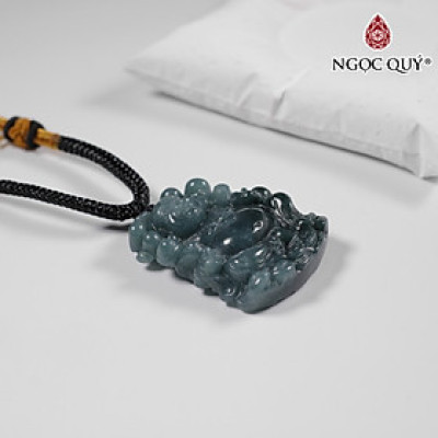 Mặt dây chuyền đá phật di lặc cẩm thạch lam ngọc type A 39x29mm mệnh hỏa mộc - Ngọc Quý Gemstones