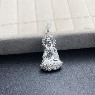 Mặt Dây Chuyền Nam Nữ Bạc Ta Hình Phật Bà Quan Thế Âm Bồ Tát Đính Đá Nhân Tạo Cao Cấp Chính Hãng Bạc Hiểu Minh MDN485