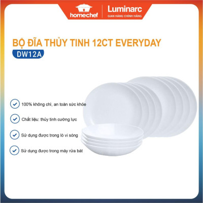 Bộ đĩa (dĩa) thủy tinh Luminarc Diwali 12 chi tiết - DW12A, dùng lò vi sóng, máy rửa bát