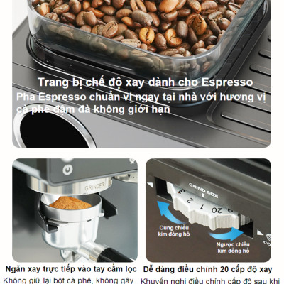 Máy pha và xay cà phê bán tự động 3 trong 1 Espresso, Cappuccino, Latte thương hiệu Mỹ cao cấp HiBREW H20 - Công suất 1500W 20bar - Hàng chính hãng