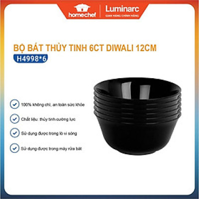 Bộ 6 bát (chén) thủy tinh Luminarc Everyday 12cm màu đen H4998*6, dùng lò vi sóng, máy rửa bát | Hàng chính hãng