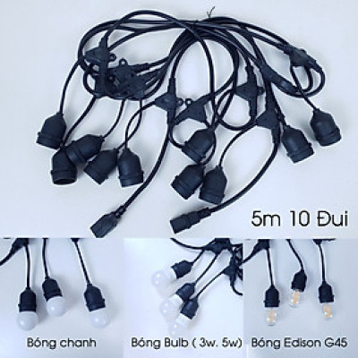 Dây đuôi đèn dài 5m 10 đuôi, chống nước ngoài trời dùng cho quán cà phê, trà sữa