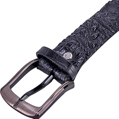 Thắt Lưng Nam Da Cá Sấu Nguyên Con Đầu Kim Bát Gài Huy Hoàng HT4762 - Đen