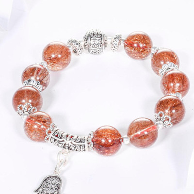 Vòng tay đá thạch anh tóc đỏ mix bàn tay hamsa bạc hạt đá 11mm mệnh hỏa, thổ - Ngọc Quý Gemstones