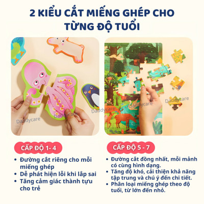 Xếp Hình Cho Bé 3, 4, 5 Tuổi cấp độ Mideer puzzles Level Up 2 Animal đồ chơi trí tuệ cho bé