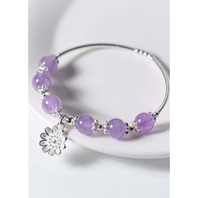 Vòng tay đá thạch anh tím ngọc charm hoa 10 cánh mệnh hỏa, thổ - Ngọc Quý Gemstones