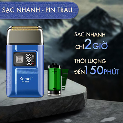 Máy cạo râu khô Kemei KM-1112 lưỡi kép điều chỉnh 2 mức tốc độ công suất mạnh có thể cạo đầu, fade trắng chân tóc - Hàng chính hãng