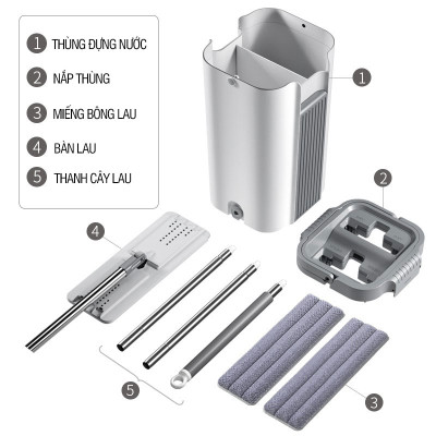Bộ lau nhà Plus 2 ngăn tự vắt, cây lau nhà xoay 360 độ giúp lau sàn làm sạch