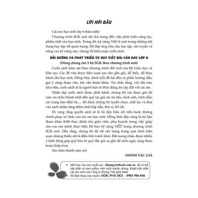 Sách - Bồi Dưỡng Và Phát Triển Tư Duy Viết Bài Văn Hay Lớp 6 - Dùng Chung Cho 3 Bộ SGK Theo Chương Trình Mới - Khang Việt Book