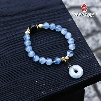 Vòng hải lam ngọc aquamarine phối đồng điếu charm bạc mạ vàng mệnh thủy, mộc - Ngọc Quý Gemstones