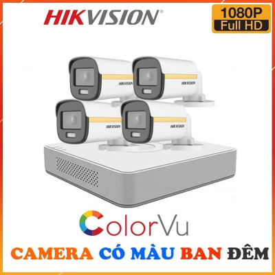 Trọn Bộ 4 Camera Hikvision Có Màu Ban Đêm FHD 1080P Đầy Đủ Phụ Kiện Lắp Đặt ,.-Hàng chính hãng