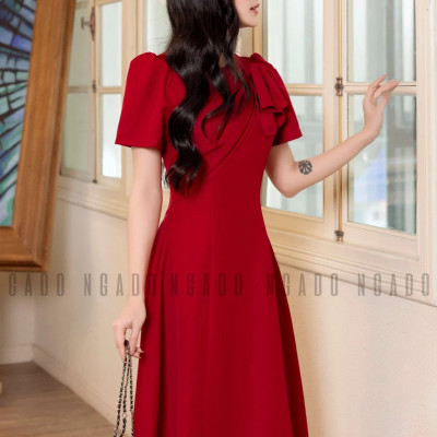 Đầm đỏ xoắn vai NGADO , đầm dự tiệc , đầm công sở