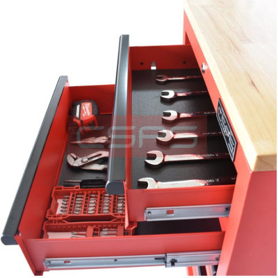 Tủ dụng cụ CSPS 61cm - 04 hộc kéo chân tủ màu đỏ mặt ván gỗ kèm vách lưới