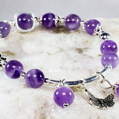 Vong Tay Phong Thủy Thạch Anh Tím Thiên Nhiên Mix Bạc 925 Cho Mạng Kim Thủy, Món Qùa Trang Sức  Phong Thủy May Mắn Ý Nghĩa  VT016