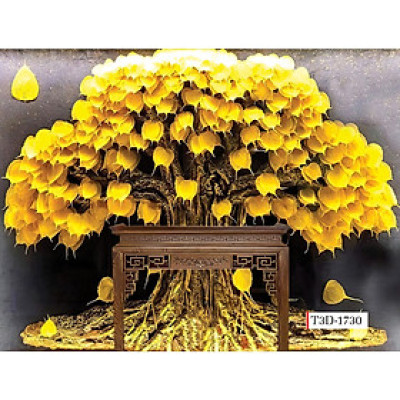 (HCM) Tranh dán tường 3d cầy bồ đề vàng tranh có sẵn keo,dễ dán (có in theo yêu cầu)