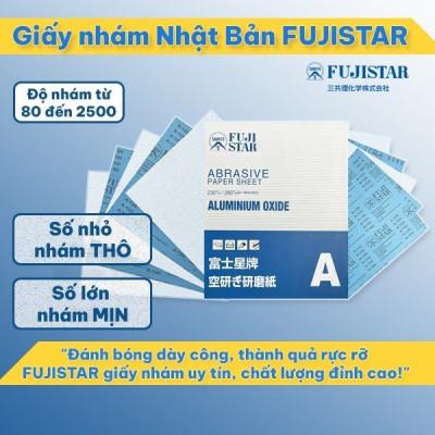 (1 Tờ) Giấy Nhám Khô FujiStar Màu Xanh Nhật Bản AA80-120-180-240-320-400 Loại Bỏ Hoàn Toàn Vết Xước Nhỏ, Lớp Sơn Cũ, Đánh Bóng Bề Mặt