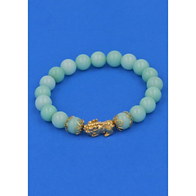 Vòng chuỗi đeo tay Đá Ngọc Bích Xanh 8 ly - cẩn Tỳ Hưu Phong Thủy inox vàng VGBXTHHKV8 - hợp mệnh Mộc, mệnh Hỏa