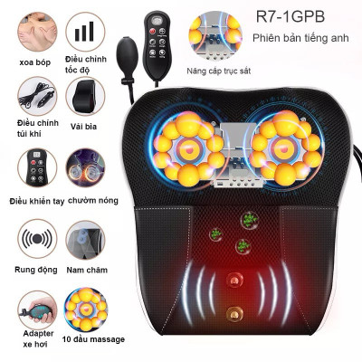 ￼Gối Massage Cổ Vai Gáy RULAX, Tựa Lưng Massage Hồng Ngoại Đa Năng 20 Bi, 2 Động Cơ Rung ( Động Cơ Không Chổi Than)