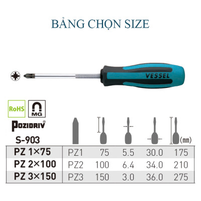 Tô vít Megadona dòng Pozi No.S-903 Vessel (Nhật Bản)