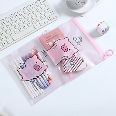Combo 2 túi đựng bút khóa zip lợn hồng pink pig nhiều mẫu
