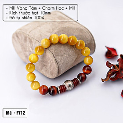 Vòng tay Mắt hổ vàng 10mm + Charm do Anqlo tác chế 