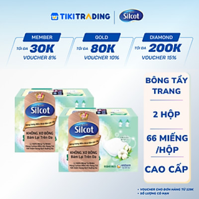 Bộ 2 Hộp Silcot Bông Trang Điểm (bông tẩy trang) Nhật Bản Cao Cấp (66 Miếng/Hộp)