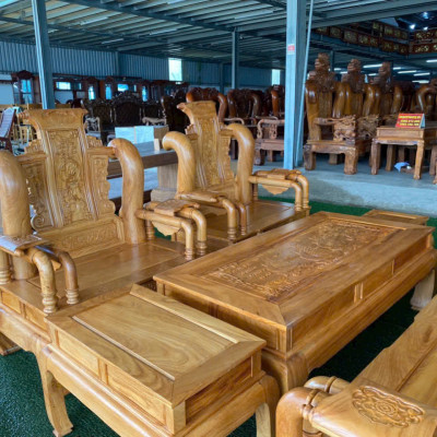 Bộ ghế gỗ Tần Thuỷ Hoàng Juno Sofa gỗ Hương Đá tiện Tay 12 sang trọng 