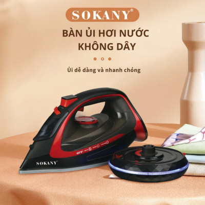 Bàn ủi, là hơi nước cầm tay KHÔNG DÂY SOKANY SK-9518 công suất mạnh mẽ 2400W có thể ủi khô và úi nước, chống nhỏ giọt - HÀNG CHÍNH HÃNG - DELIYA