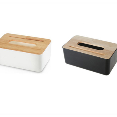 Hộp đựng khăn giấy  kiểu Bắc Âu, nắp gỗ sang trọng (Màu ngẫu nhiên)
