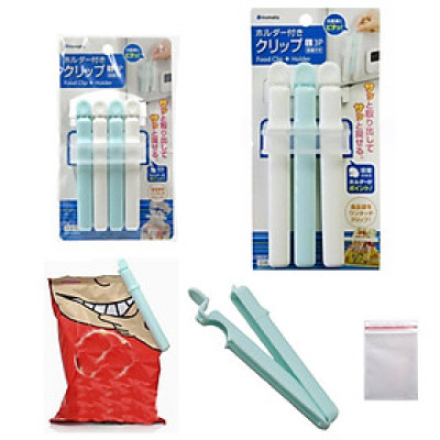 Bộ 7 kẹp miệng túi cao cấp kèm giá treo kẹp (3 kẹp 15.7cm và 4 kẹp 11.6cm) tặng 2 zipper 11cm