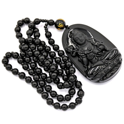 Vòng cổ Đại Thế Chí Bồ Tát thạch anh đen 6 cm MDS4