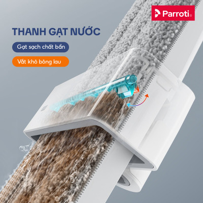 Cây Lau Nhà Tự Vắt, Bàn Lau Xoay 360 Độ, Có Tích Hợp Gạt Nước, Cây Lau Trợ Lực Parroti Magic - MG03