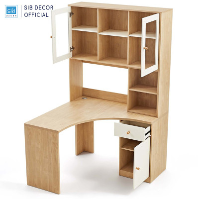 Bàn Gỗ Góc Tường Chữ L Phối Kệ Sách Hiện Đại Thương Hiệu SIB Decor BLV95