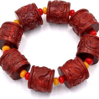Vòng tay chuỗi hạt trụ rồng gỗ trắc đỏ TRDT3