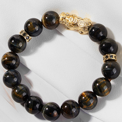 Vòng thạch anh mắt hổ phối tỳ hưu bạc mạ vàng 24K Ngọc Quý Gemstones