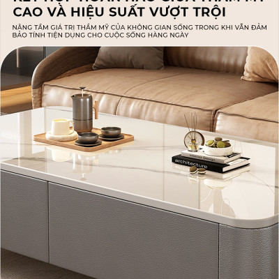 Bàn trà sofa phòng khách họa tiết vân đá bọc da cao cấp phong cách sang trọng - GP379