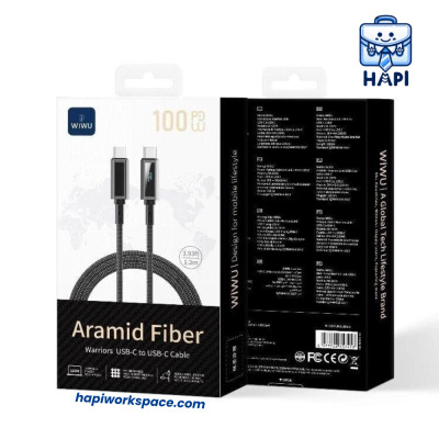 Cáp sạc hàng chính hãng WiWU Aramid Fiber Warriors Type-C to Type-C Wi-C079 lớp bảo vệ aramid siêu bền, đầu hợp kim chống gỉ