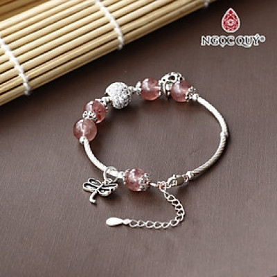 Vòng thạch anh dâu phối charm tim bạc - Ngọc Quý Gemstones