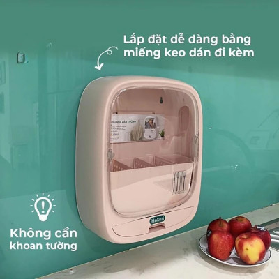 ( MẪU MỚI ) Hộp Đựng Đũa Thìa Treo Tường, Bốn Ngăn Tiện Dụng Có Nắp Đậy Hít Từ, Kín Chống Côn Trùng Kháng Khuẩn Dán Tường Siêu Chắc Chắn - Hàng Việt Nam Xuất Khẩu Chất Lượng Cao 