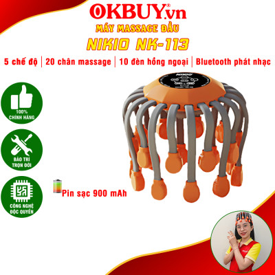 Máy Massage Đầu Bạch Tuột Nikio NK-113 - 20 Chân Rung Mát Xa, Hỗ Trợ Giảm Đau Đầu, Cải Thiện Trí Nhớ, Tích Hợp Hồng Ngoại, Kết Nối Bluetooth Nghe Nhạc Thư Giãn - 5 Chế Độ Mát Xa Tăng Tuần Hoàn Máu, Giảm Stress Giúp Dễ Ngủ
