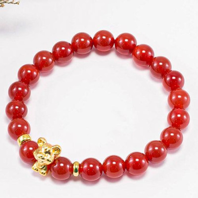 Vòng tay đá mã não đỏ charm tuổi tý bạc mạ vàng 24k - Ngọc Qúy Gemstones