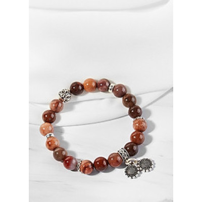 Vòng gỗ hóa thạch phối charm hoa hướng dương bạc Ngọc Quý Gemstones